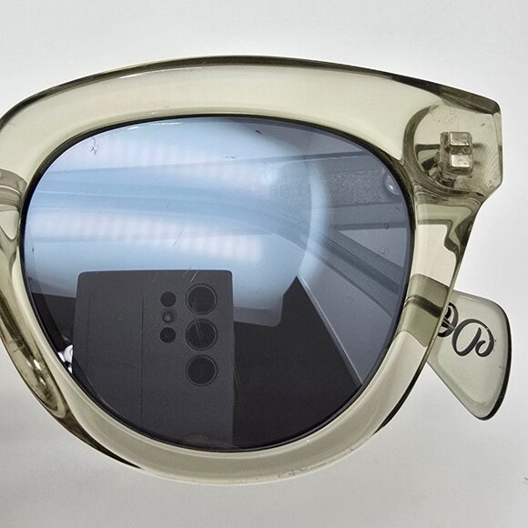 Diff Eyewear Jagger Crystal Olive Frame Silver Mirror Lens Cat Eye Sunglasses - Picture 12 of 15